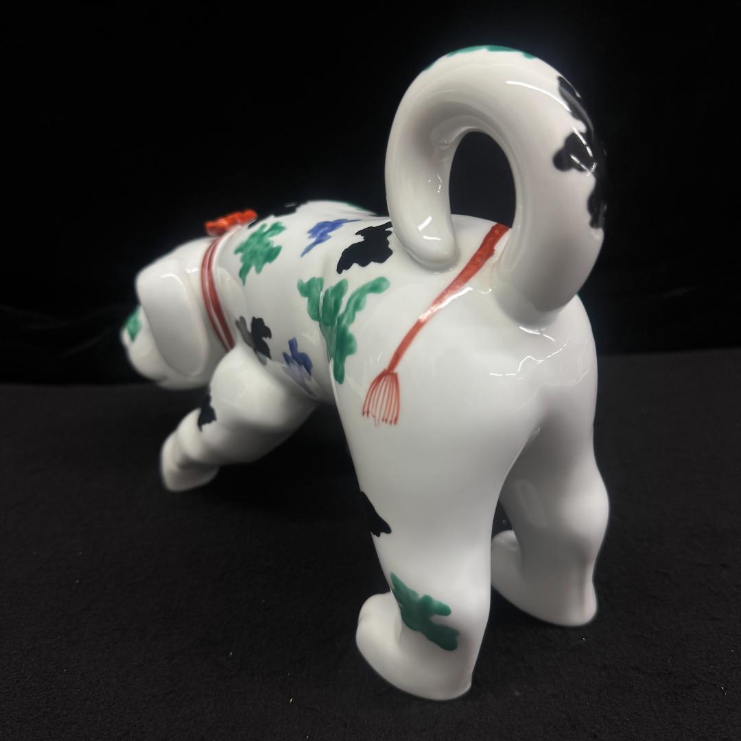 伊萬里　弥左衛門　色絵犬置物 共箱