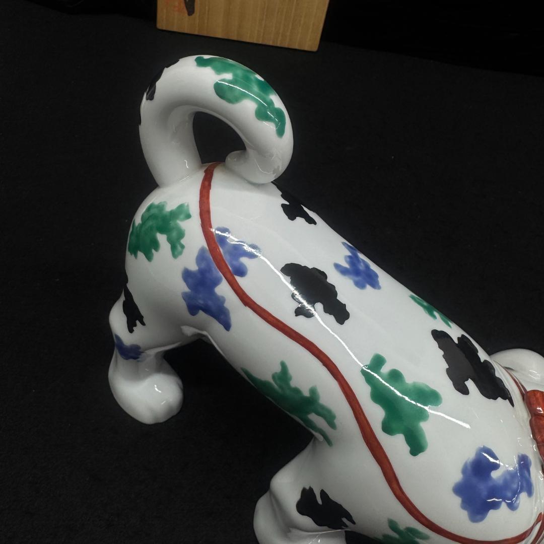 伊萬里　弥左衛門　色絵犬置物 共箱