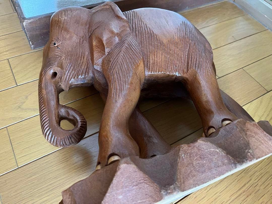 木製象の彫刻 大小セット