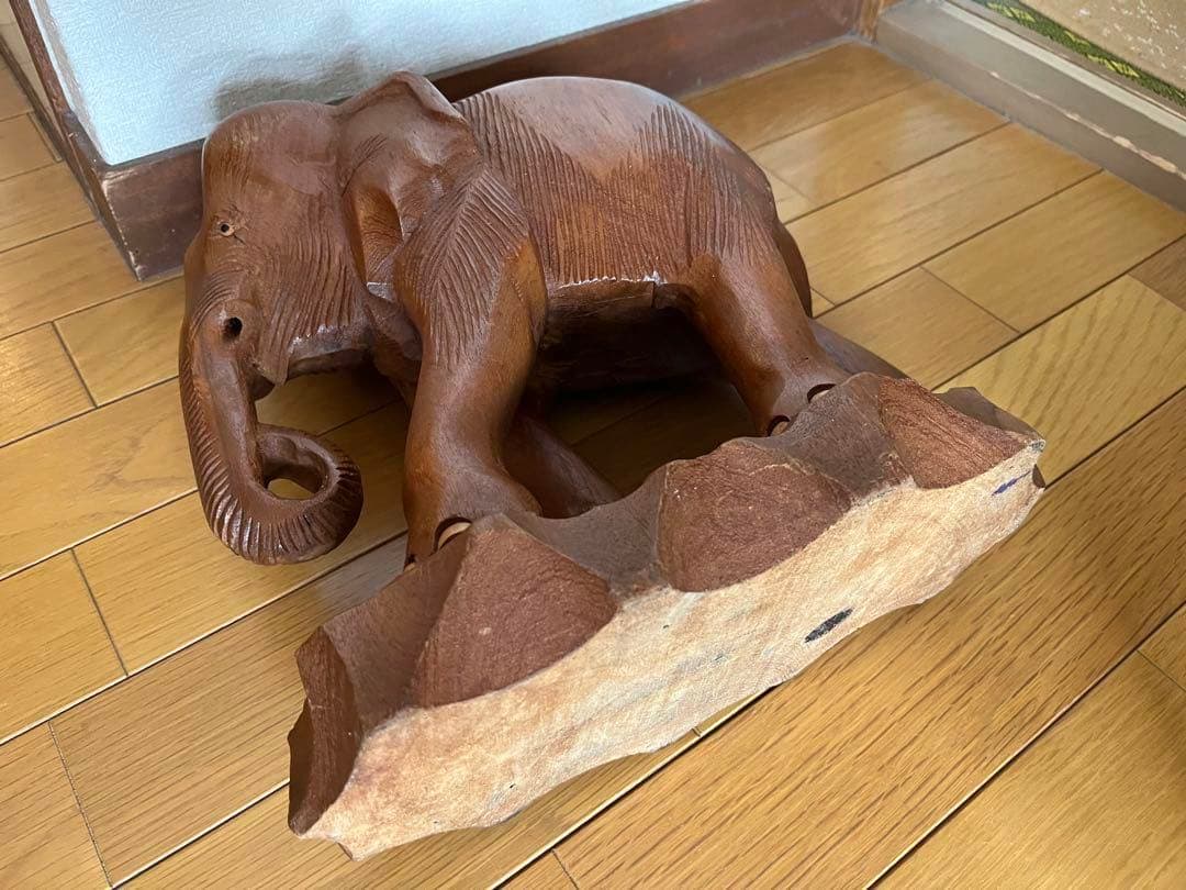木製象の彫刻 大小セット