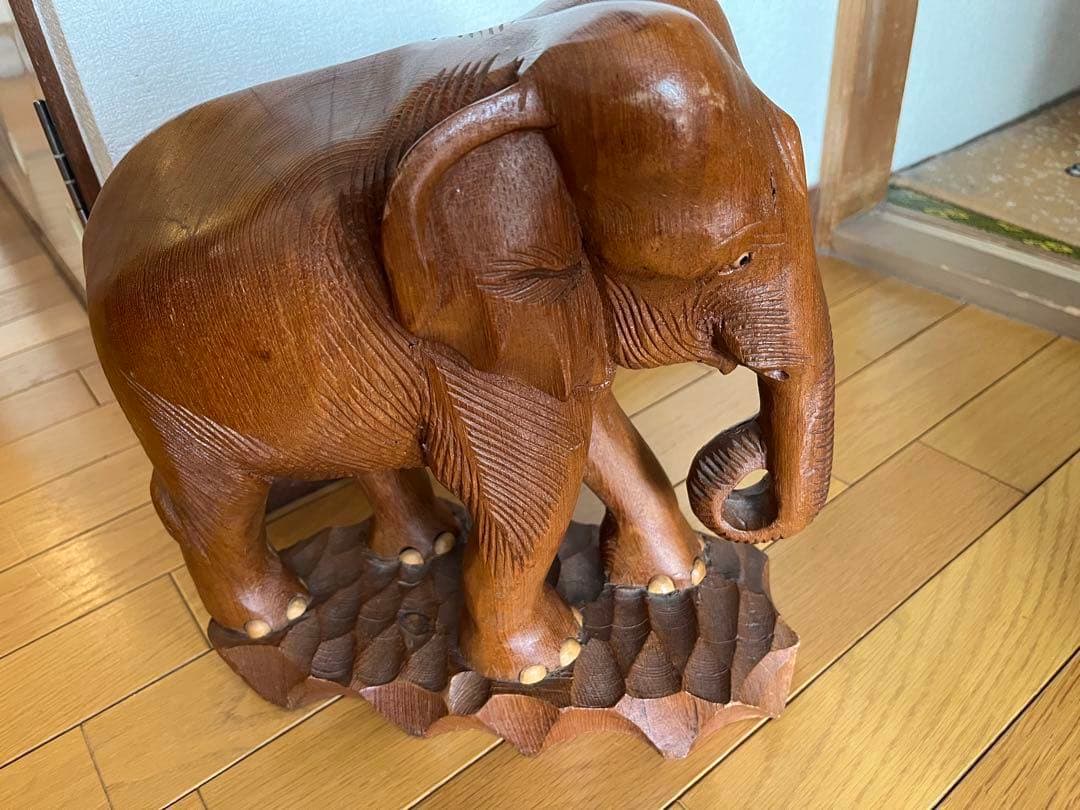木製象の彫刻 大小セット