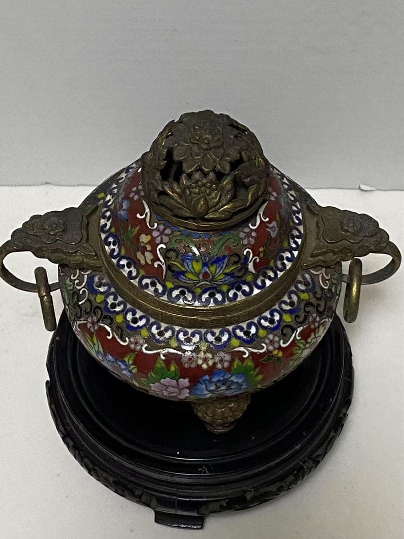 景泰藍 銅胎掐絲琺瑯彩牡丹紋香爐 香道具 骨董品