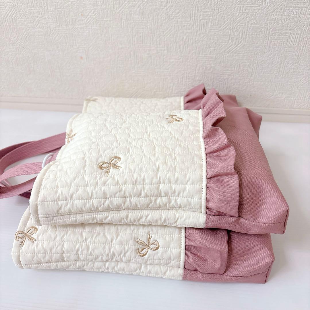 レッスンバッグ 上履き入れ　ヌビ　リボン刺繍