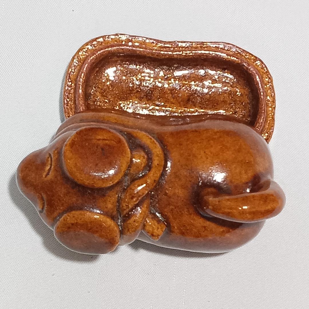 茶道具　大樋焼飴釉香合　九世大樋長左衛門作　干支戌香合　超美品！！