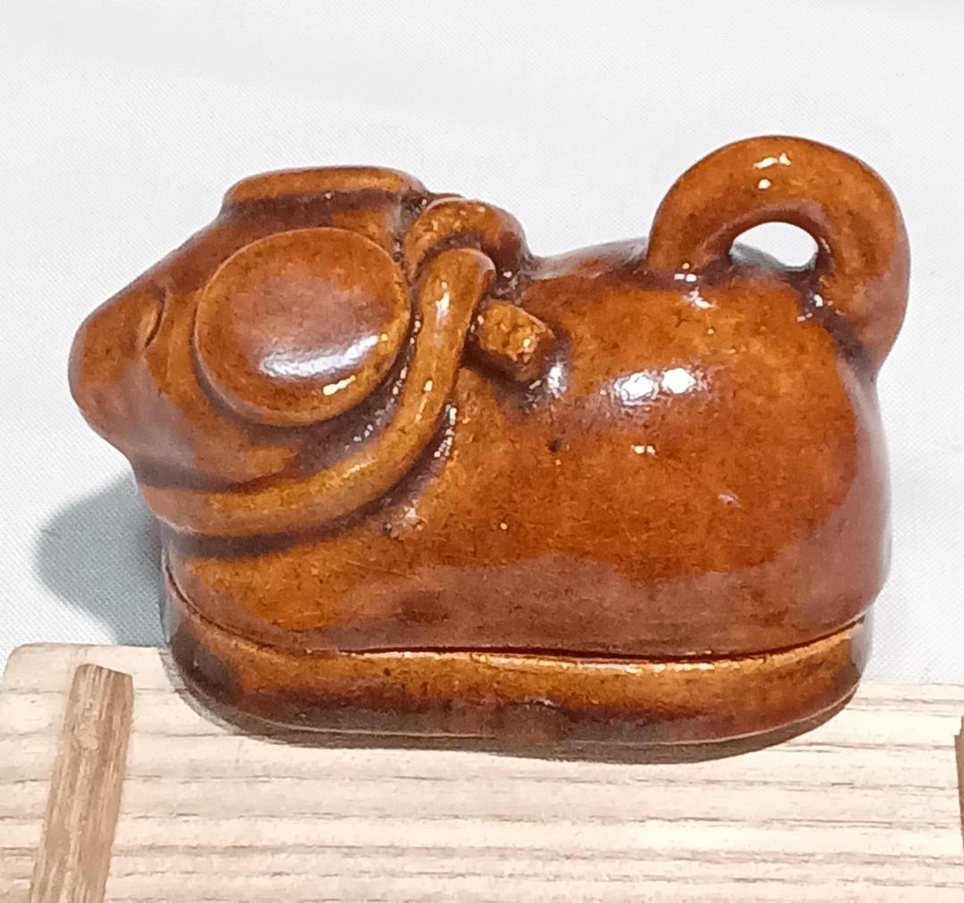 茶道具　大樋焼飴釉香合　九世大樋長左衛門作　干支戌香合　超美品！！