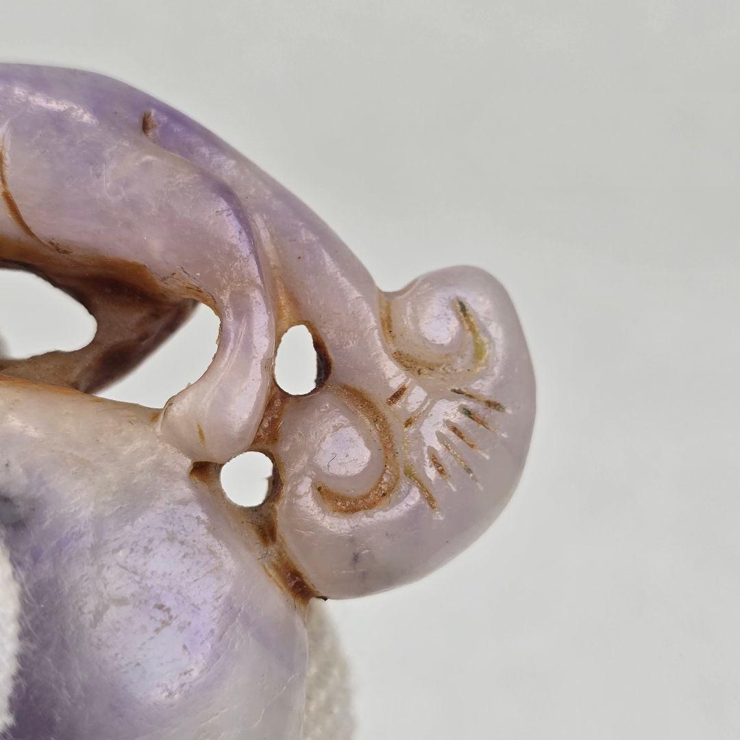 骨董品 古翡翠 スミレ 清 手彫 獅子如意紋（事事如意）根付 玉佩 開運 縁起物