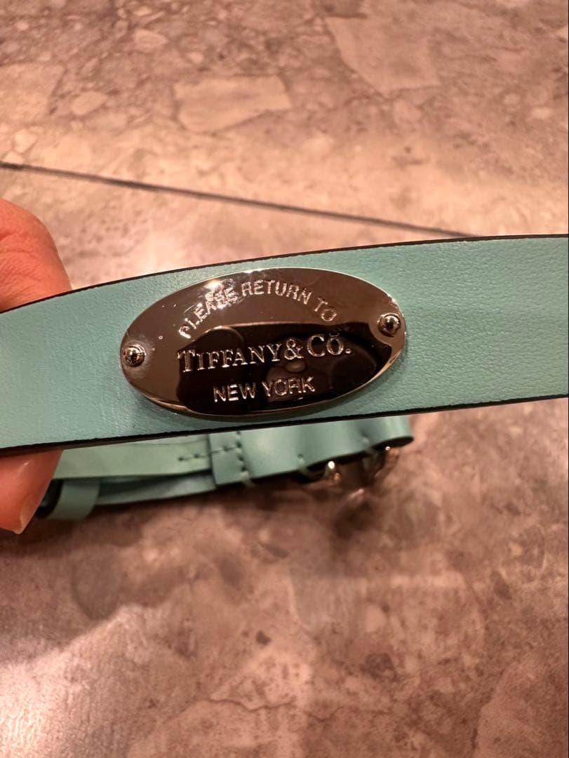 Tiffany & Co. 水色 レザー首輪 ティファニー ターコイズ Mサイズ