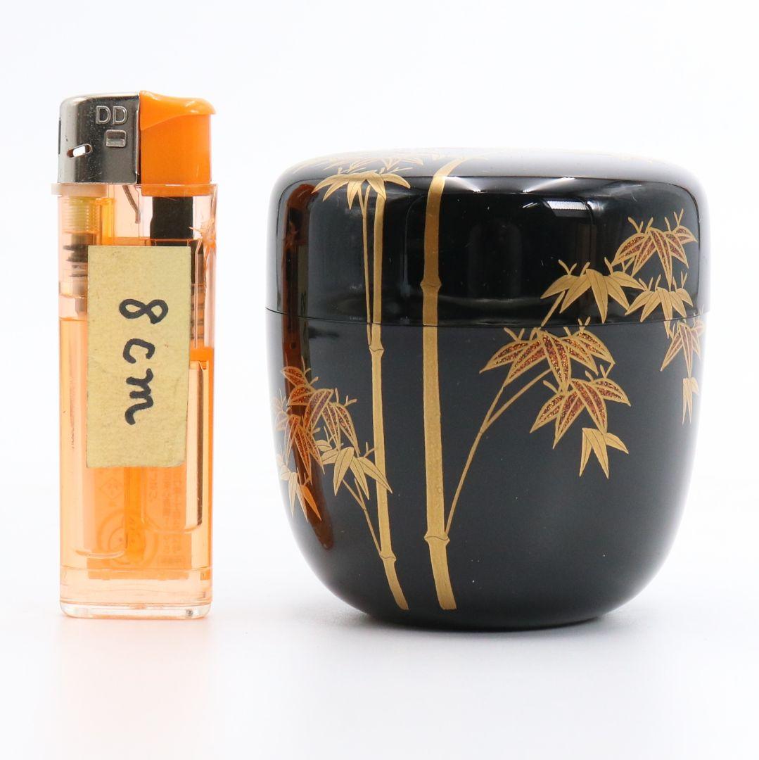 竹内幸斎作 竹蒔絵 中棗 共箱 茶道具　C428　NT4