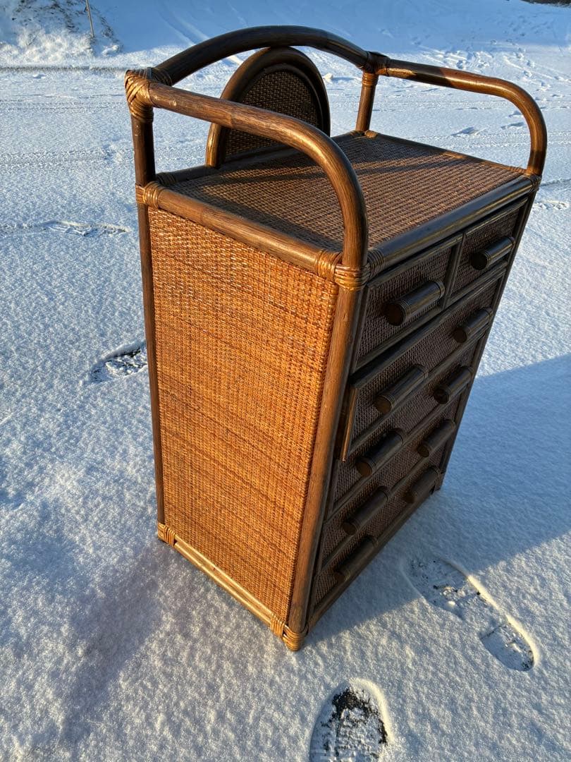 昭和レトロ　ヴィンテージ　アンティーク　藤ラタン　藤家具　藤チェスト