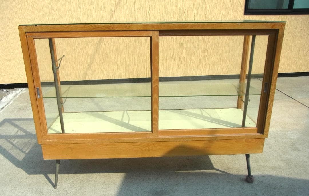 店舗什器　陳列ケース　木製　ガラスケース　昭和家具　鉄脚　ショーケース