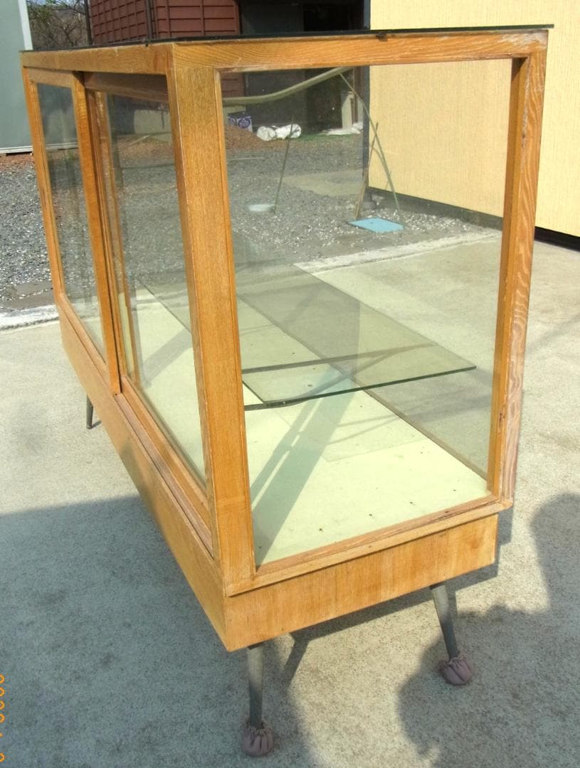 店舗什器　陳列ケース　木製　ガラスケース　昭和家具　鉄脚　ショーケース