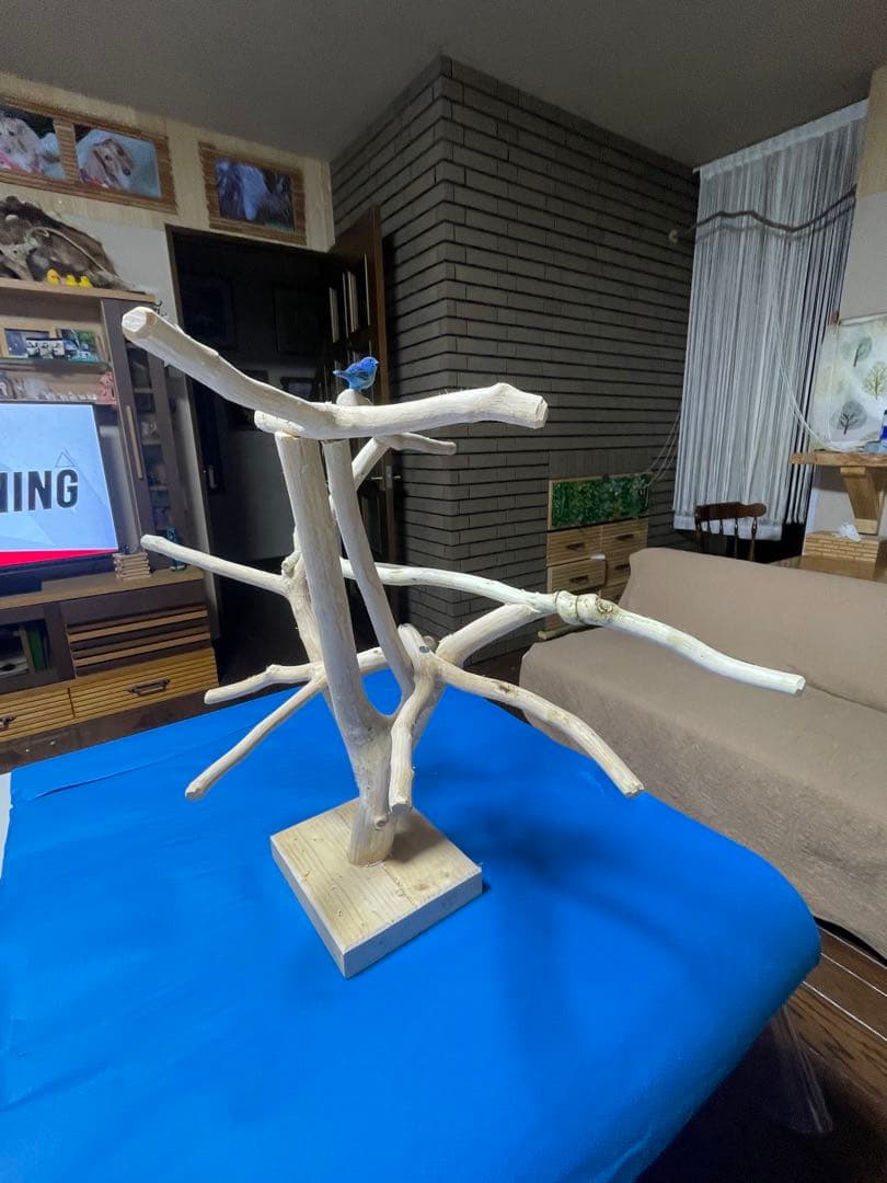 木製鳥止まり木 多枝構造