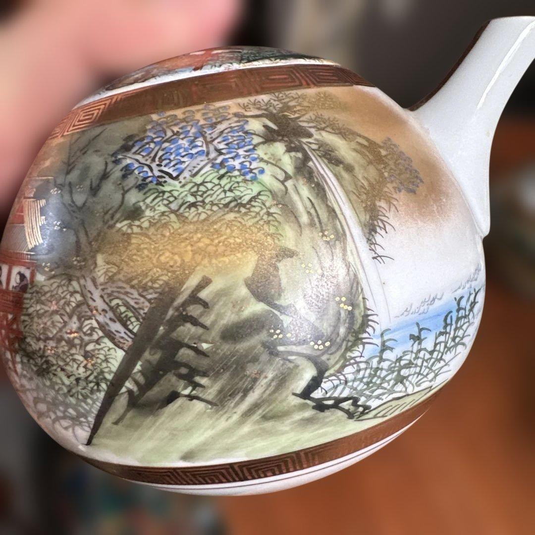 九谷焼　風景画の茶器セット（急須・湯飲み4個