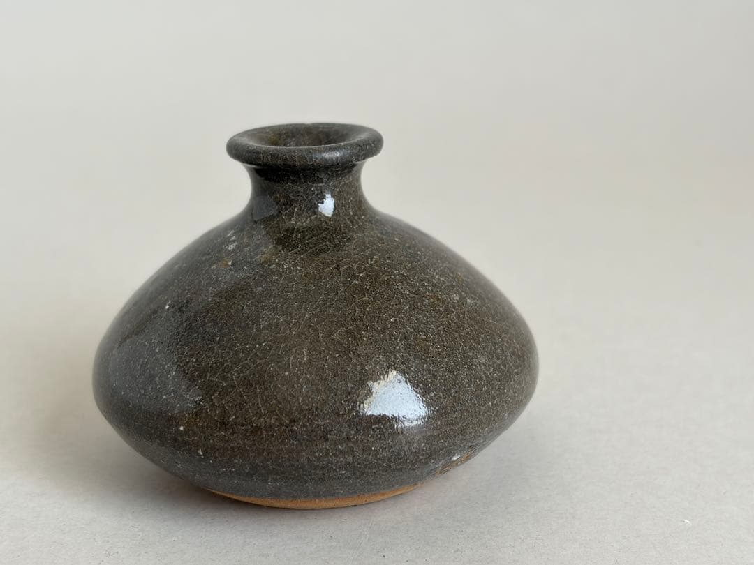 19世紀 灰釉油壺 懐瓶 フチュクルビン 琉球沖縄 やちむん 壺屋焼 古陶 民藝