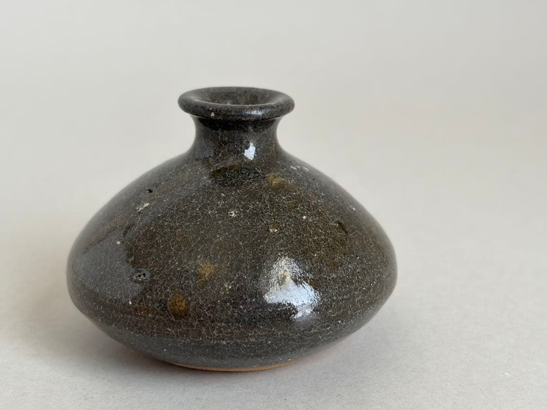 19世紀 灰釉油壺 懐瓶 フチュクルビン 琉球沖縄 やちむん 壺屋焼 古陶 民藝