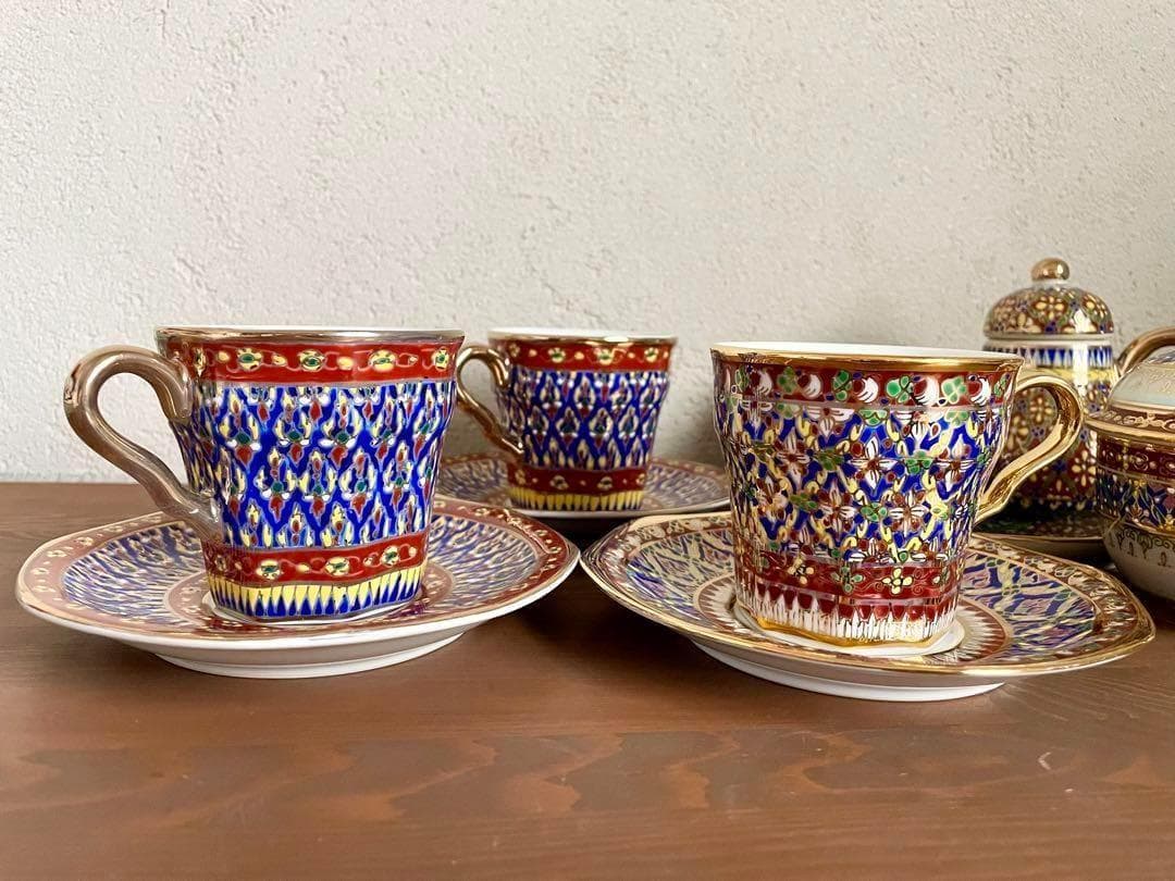 未使用 ベンジャロン焼 茶器 ティーセット カップ 小物入れ ポット タイ 高級