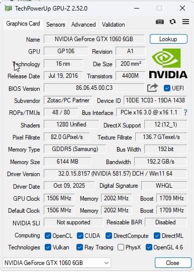 グラフィックボード・グラボ・ビデオカード ZOTAC GeForce GTX 1060 6GB