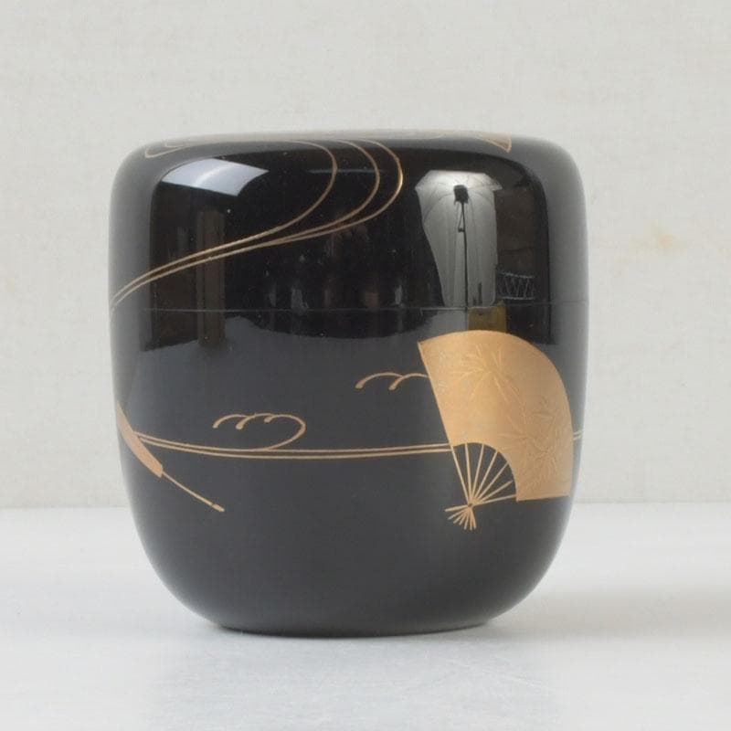 茶道具　輪島塗　前田光瑶作　扇面流し蒔絵　棗　共布共箱　V　A50