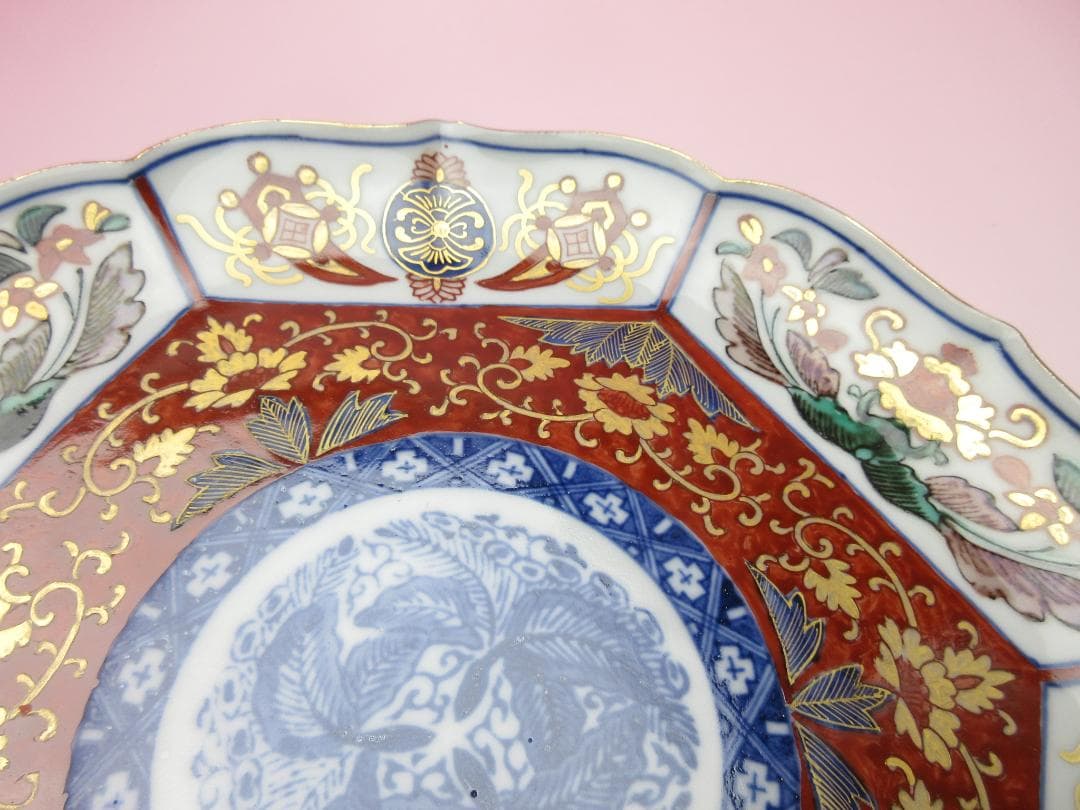 大聖寺伊万里 奇玉宝鼎之珍 金彩 色絵 花紋 芙蓉手 中皿 TN73 70724
