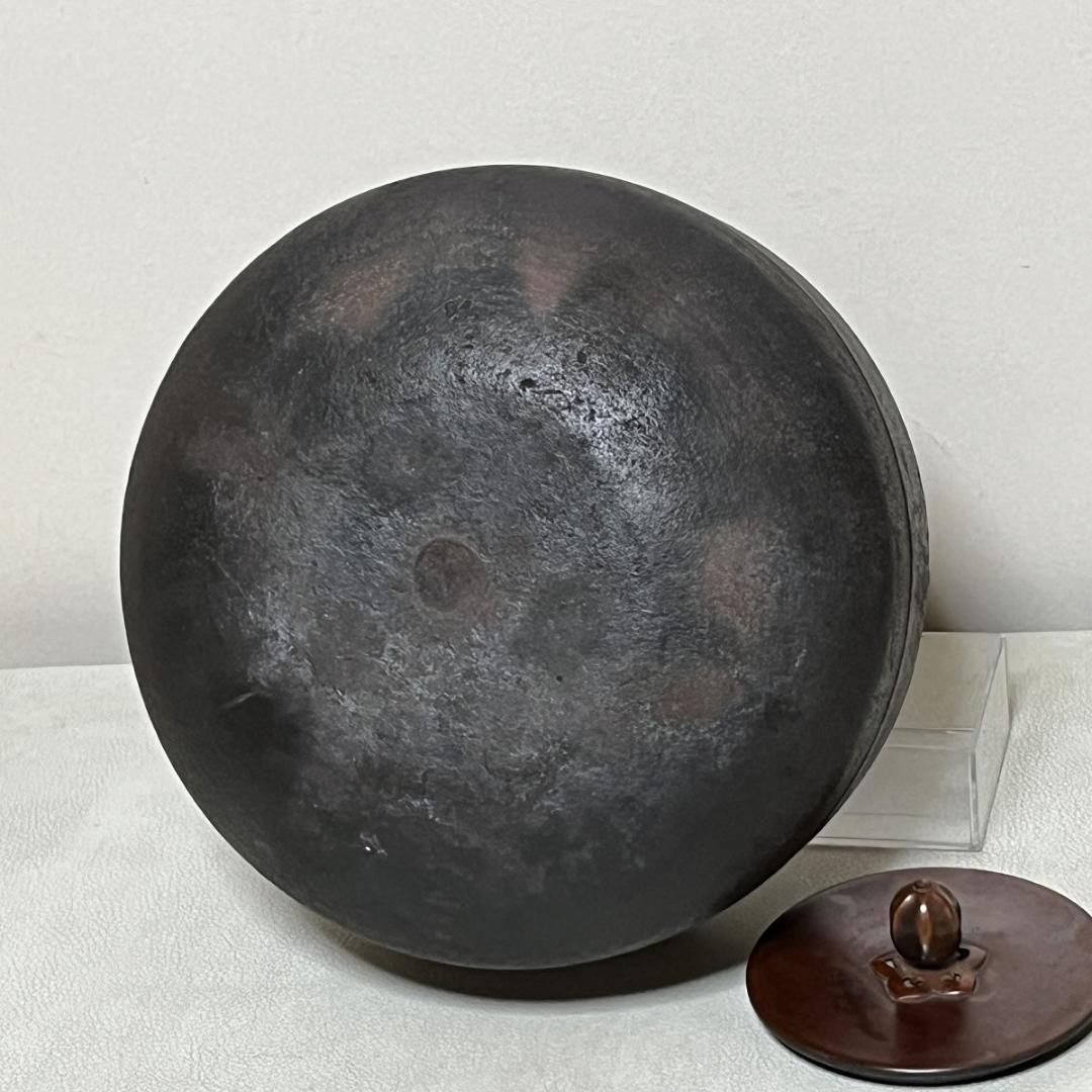 大国藤兵衛 芦屋写 独楽形釜 共箱 茶釜 茶道具 【k3638】