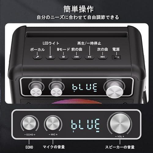 VOSOCO カラオケセット ワイヤレスマイク２本 スピーカーセット 家庭用 p