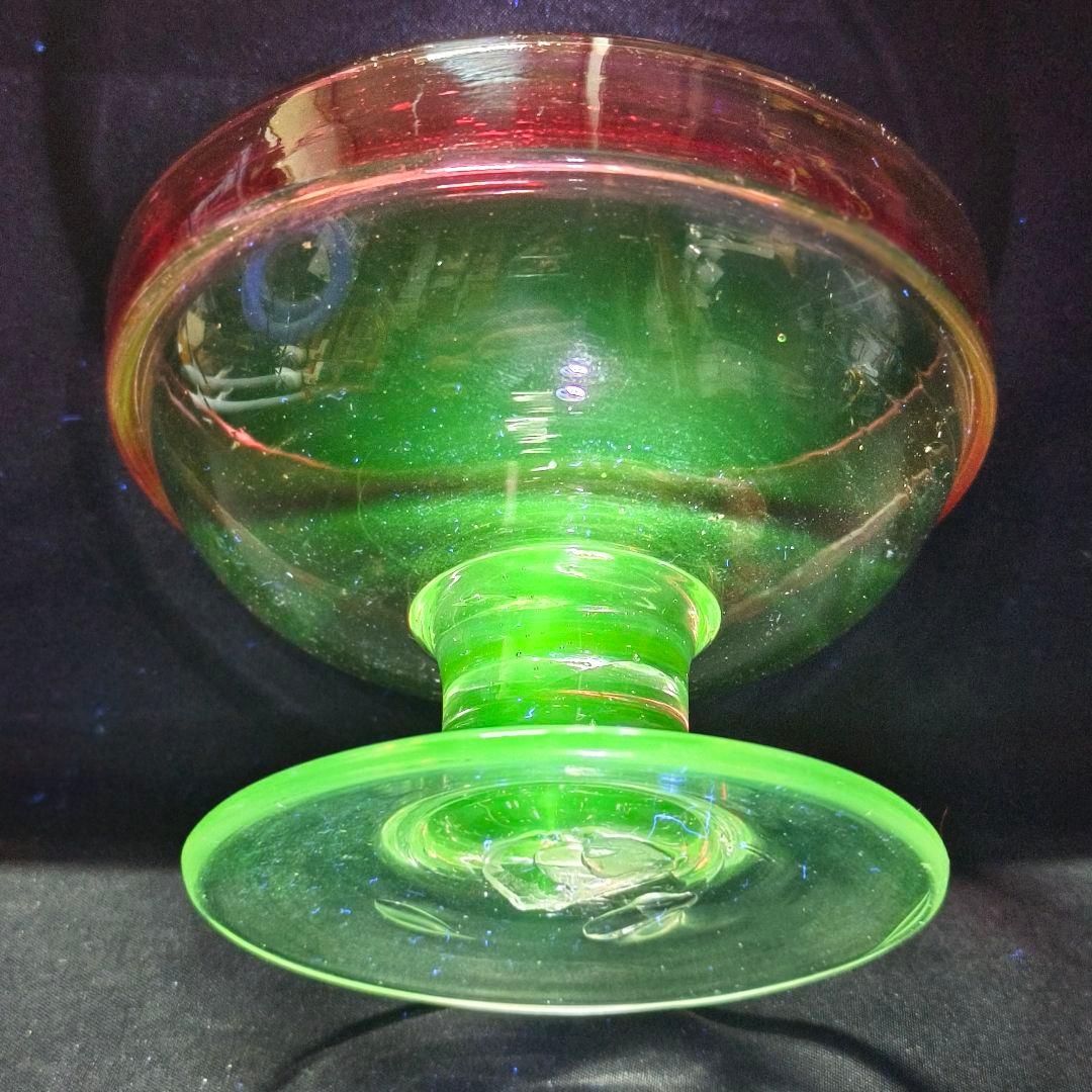 ウランガラス 手作り氷コップ 赤縁 足太 明治骨董 蒐集家放出美品 蔵出時代物