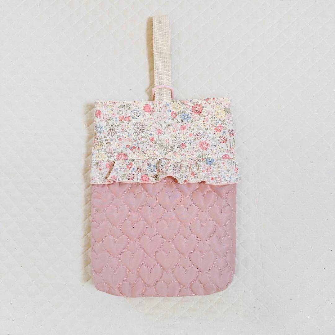 にこ　ハンドメイド　ハート　キルティング　女の子　花柄　レッスンバッグ