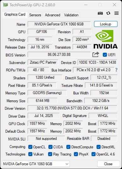 グラフィックボード・グラボ・ビデオカード ZOTAC GeForce GTX1060 6GB