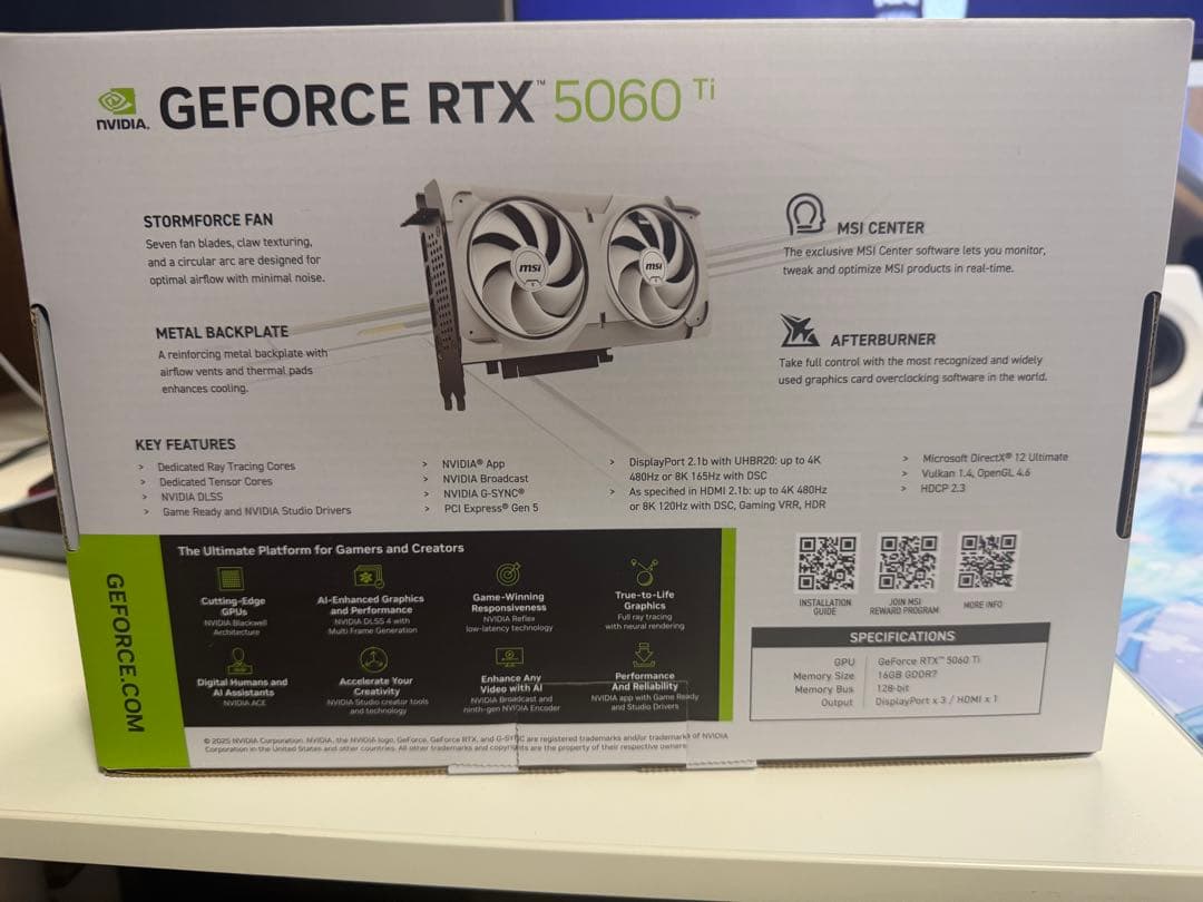 グラフィックボード・グラボ・ビデオカード MSIGeForceRTX5060Ti VENTUS2XOC WHITEPLUS