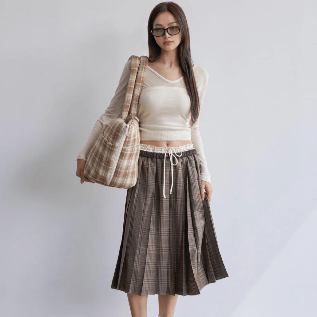 【APERTY】Lサイズ WIDE BAG TARTAN BROWN