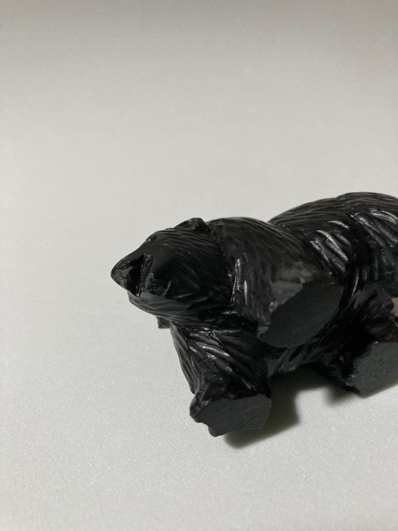 天然石黒色 クマ彫刻 置物 民芸品 工芸品
