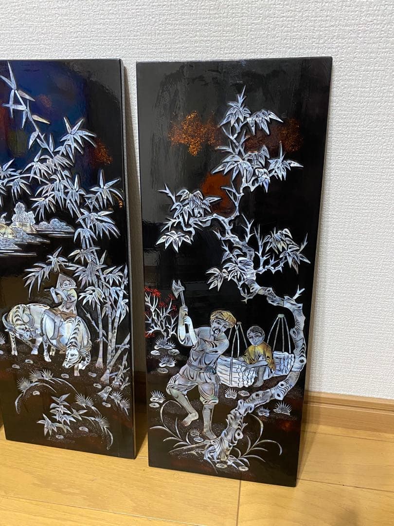 螺鈿、螺鈿細工、壁掛け、飾り、伝統工芸、塗り、美術品、古美 3枚セット