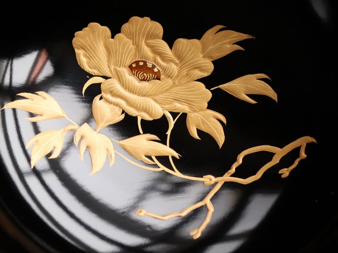【CM431】天然木漆塗 獅子牡丹唐草金蒔絵 黒塗椀 二客 / (検) 輪島加賀