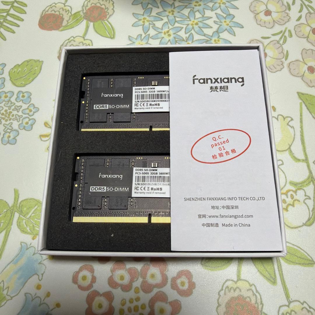 メモリー Fanxiang DDR5 64GB(2x32GB)5600MHz 1.1V