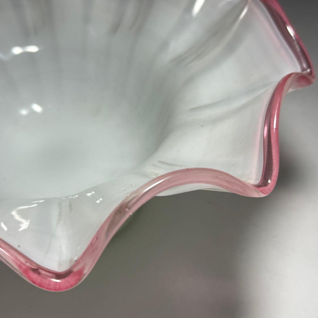 ◆金赤 乳白 フリルガラスコンポート 果物入れ 菓子入れ 昭和レトロ 昭和時代◆