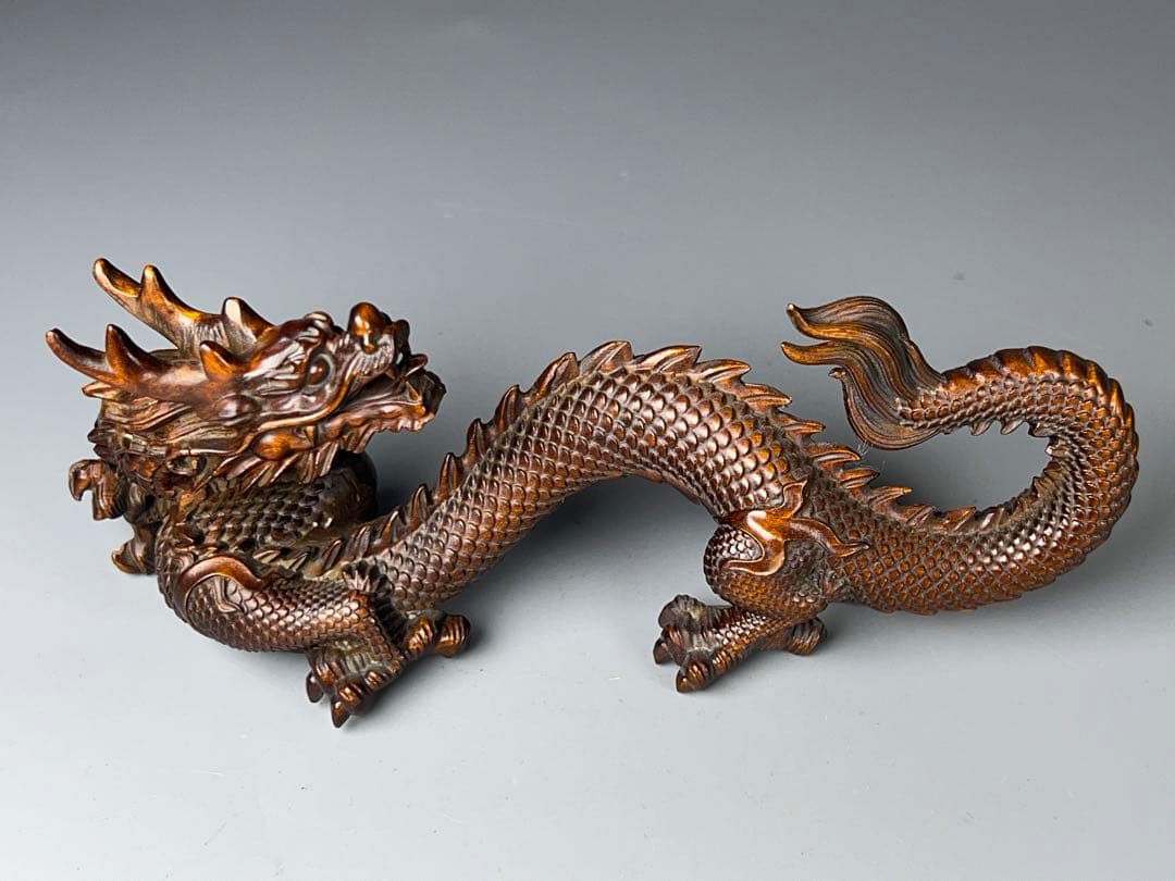 中国古美術 黄楊木 一刀彫 細密彫刻 龍 旧蔵 お守り 開運 コレクション 希少