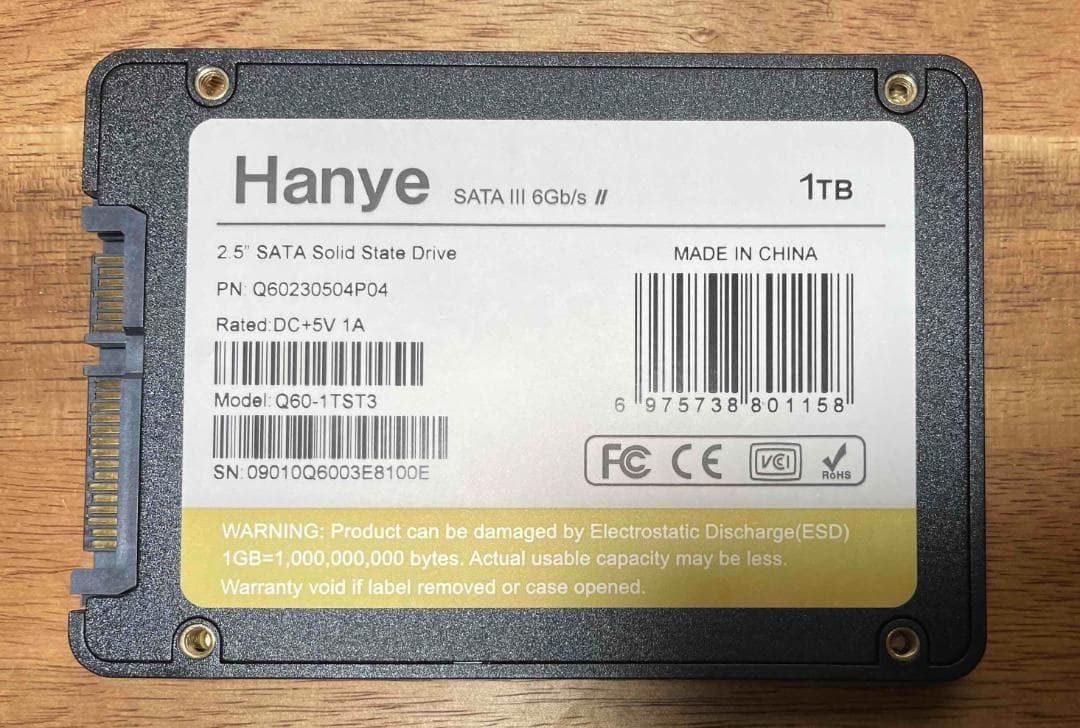 使用時間186時間 Hanye 2.5インチ SATA SSD 1TB