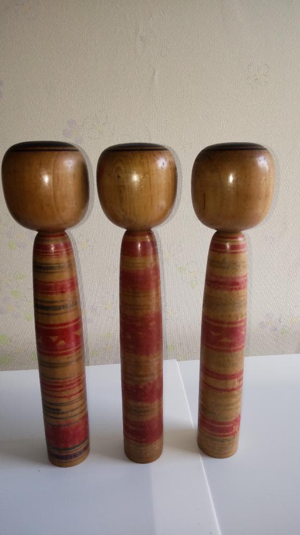 伝統こけし 3体セット　作者：渡辺定巳　高さ各31ｃｍ　重さ各370ｇ