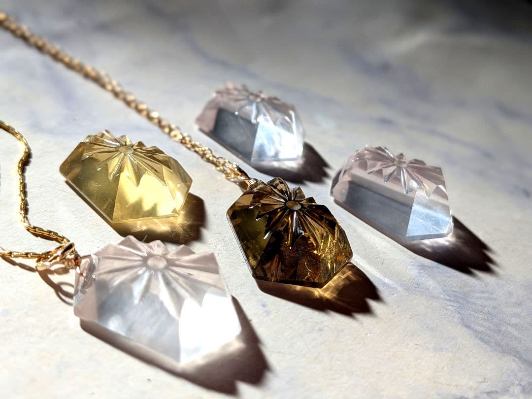 14kgf天然石RoseQuartzSUNRISECarvingNecklace
