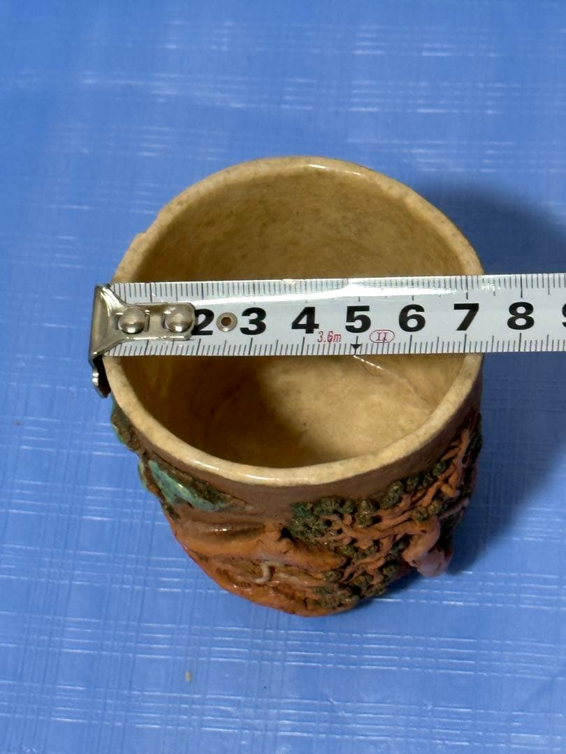 稀少 高浮彫彩絵湯吞 茶道具 茶器