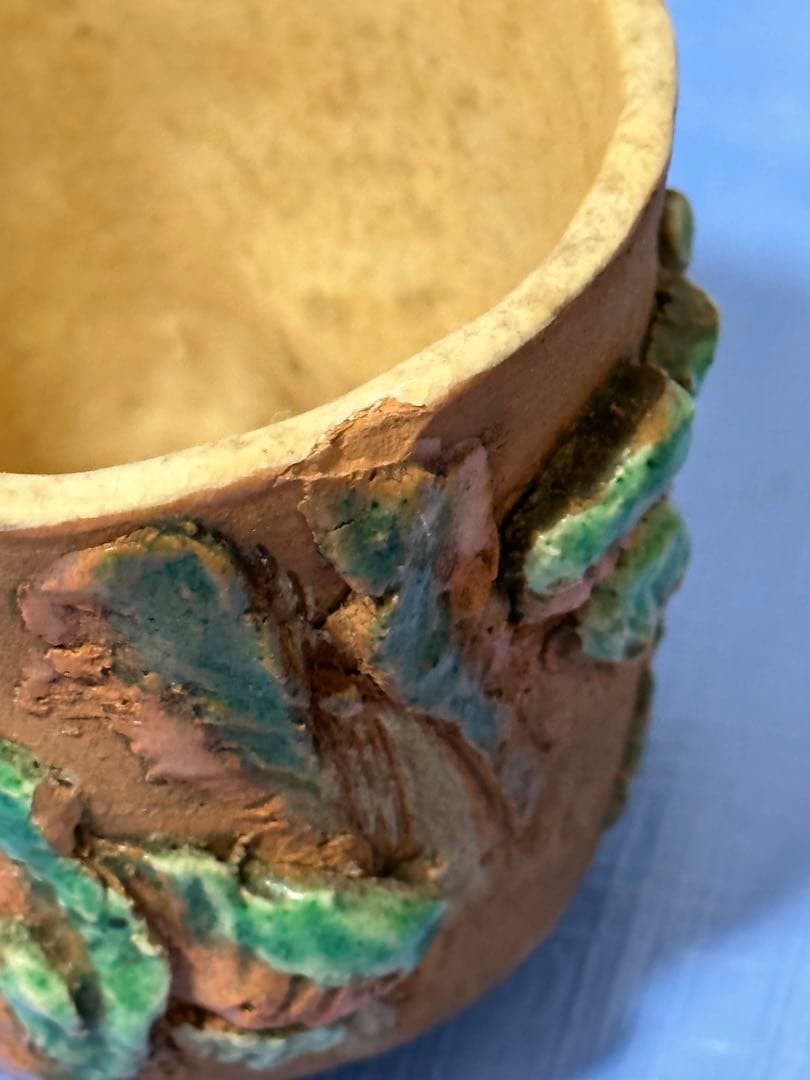 稀少 高浮彫彩絵湯吞 茶道具 茶器