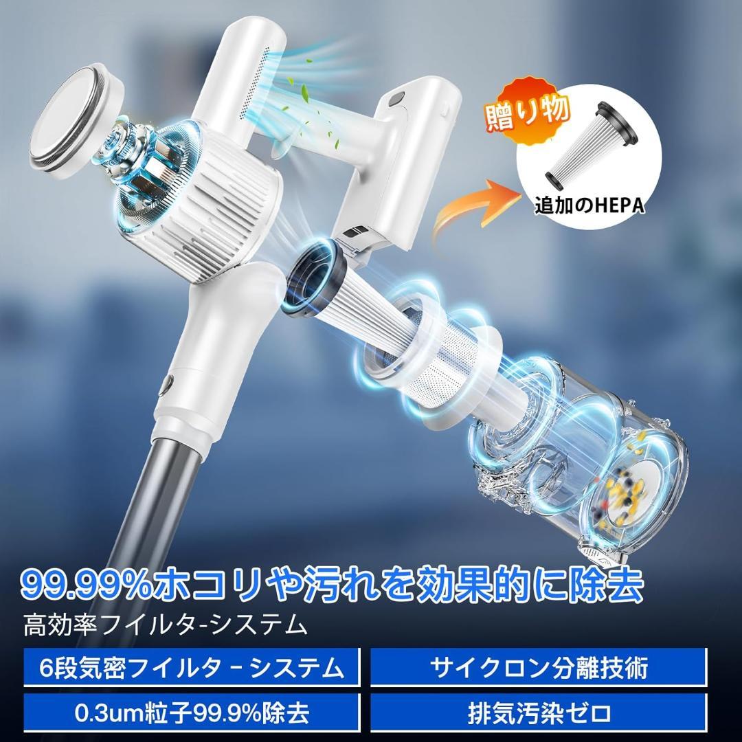 週末限定価格！掃除機 コードレス 65Kpa強力吸引 グリーンLEDライト 白