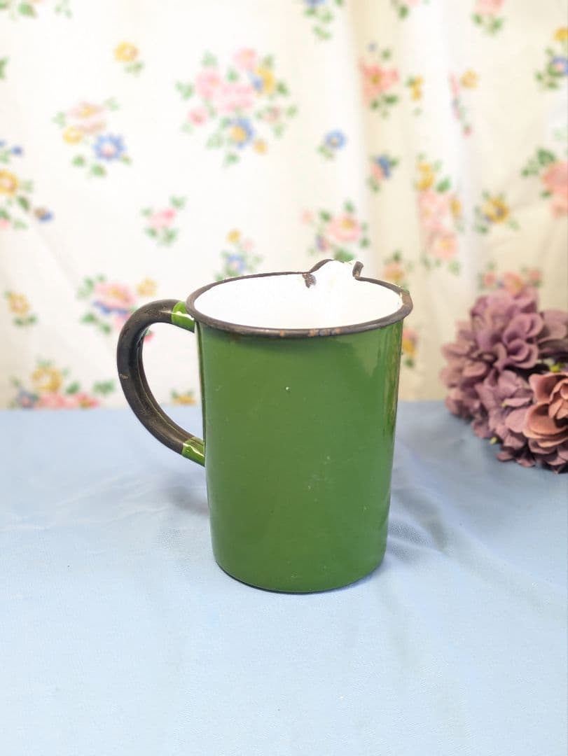 イギリス アンティーク ホーロー製 メジャージャグ 計量カップ グリーン