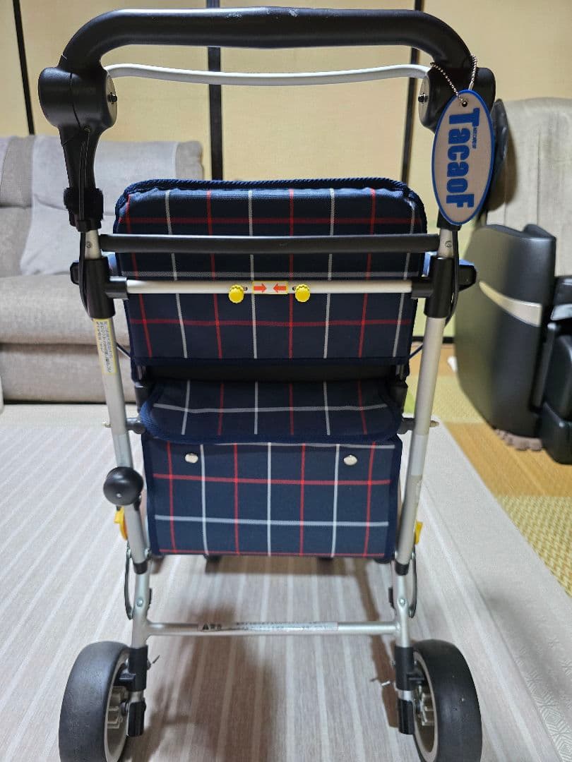 Tacaof 折りたたみ式 シルバーカー ネイビー チェック柄