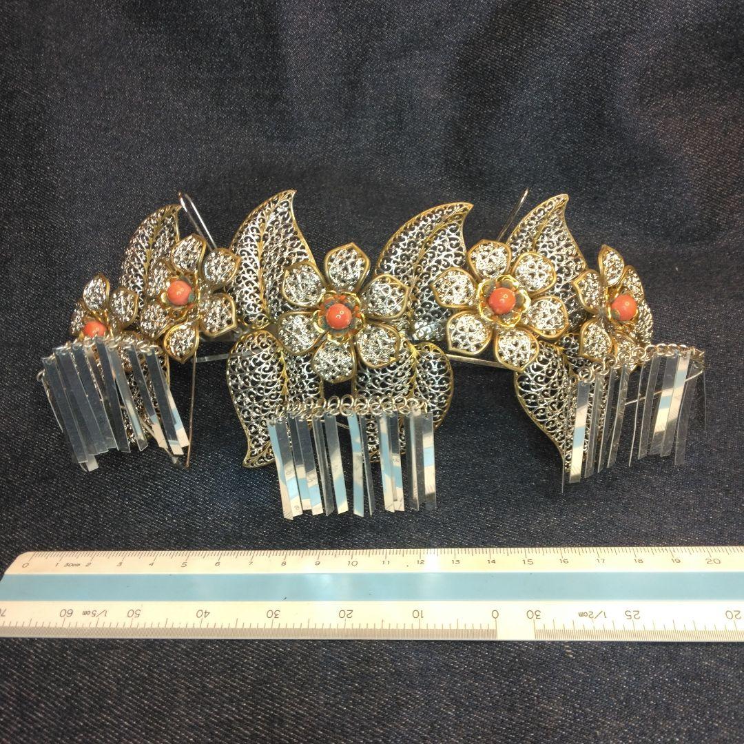 昭和レトロ金色の花と葉の和装髪飾り　かんざし　着物　中古品　ビンテージ