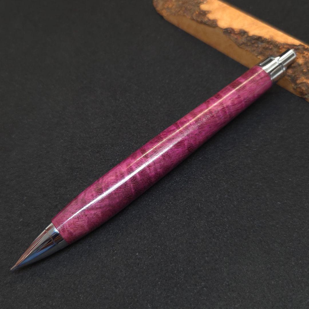 No.36ハンドメイド木軸シャーペンパープルハート縮み杢