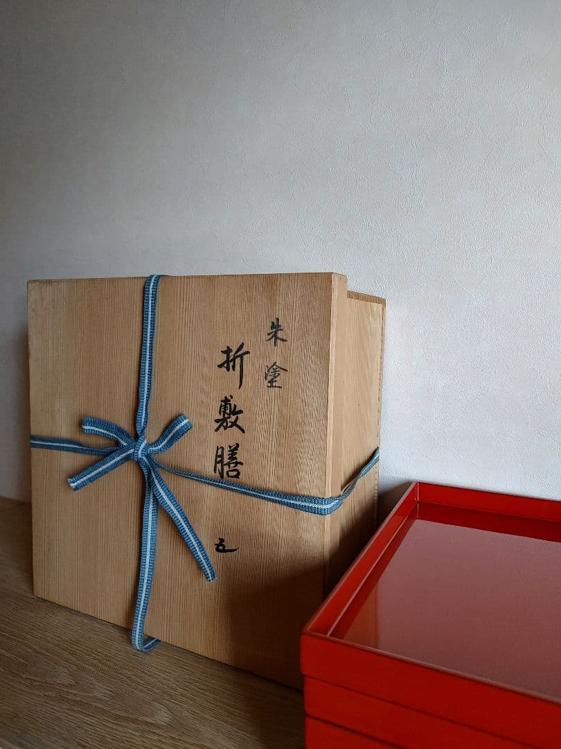 四方折敷　正角膳　隅不切　朱漆　5点　京塗　懐石道具