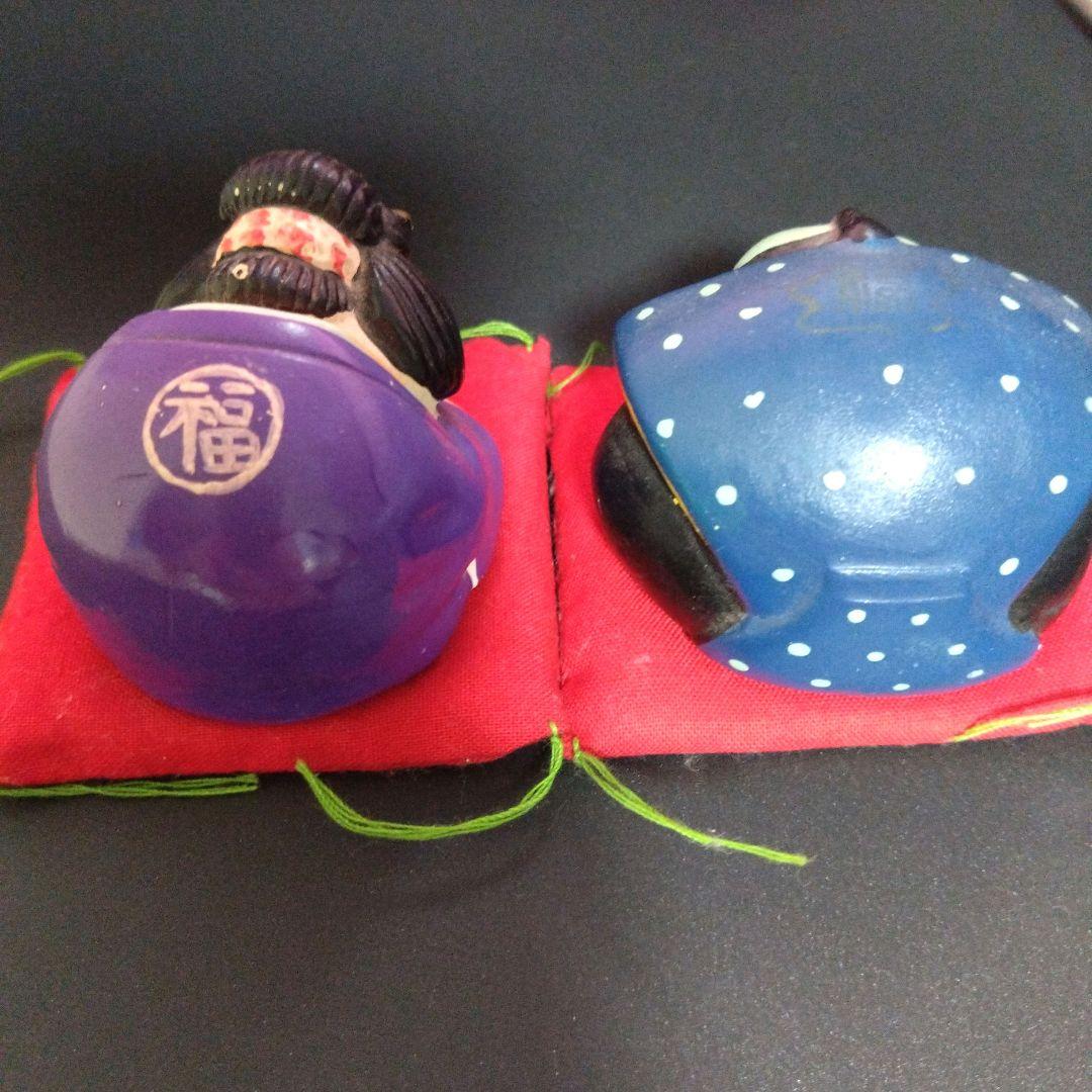 レトロおじぎ福助＆お多福置物 夫婦セット売りビンテージ希少縁起物商売繁盛夫婦円満