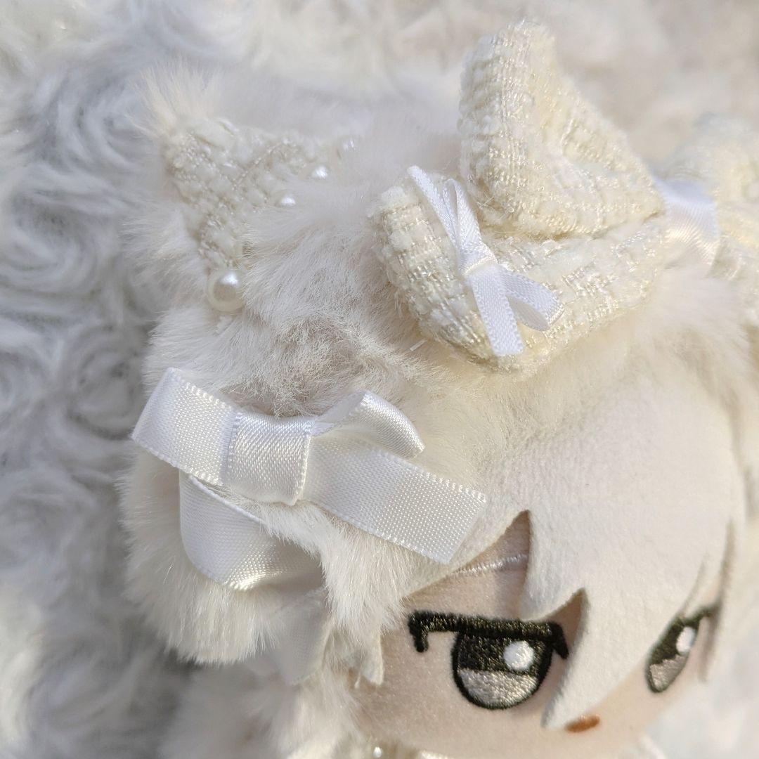 ハンドメイド ぬい服 着ぐるみ お座り ツイード 白 猫