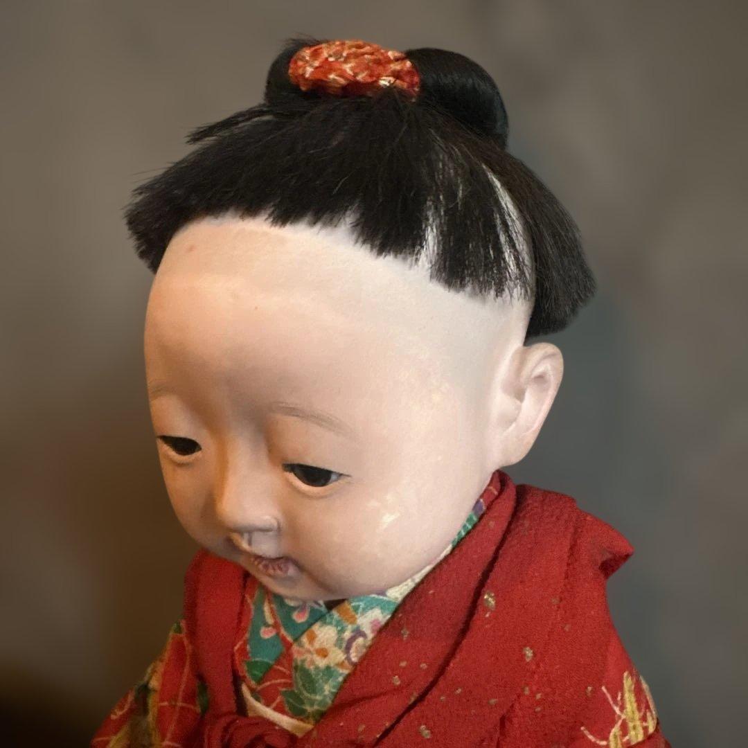 最終お値下げ‼️ヴィンテージ　市松人形 赤と緑の花柄着物　幼子　かわいいあんよ